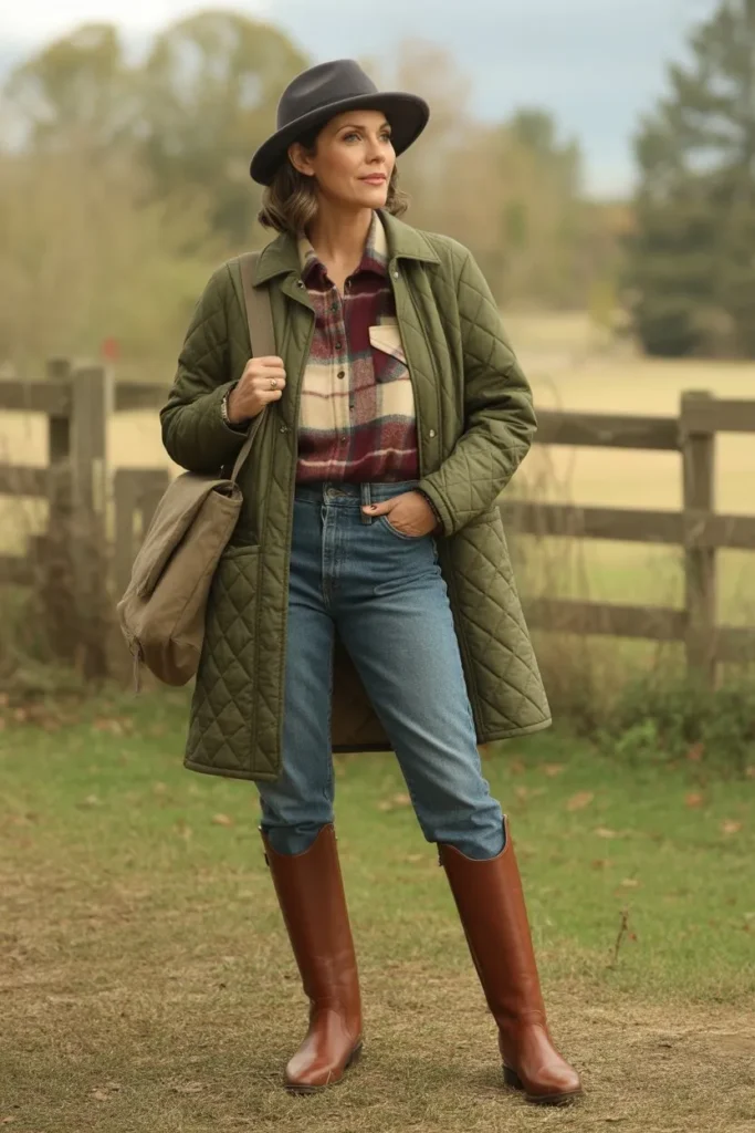 Olive Barn Coat and Straight Indigo Denim