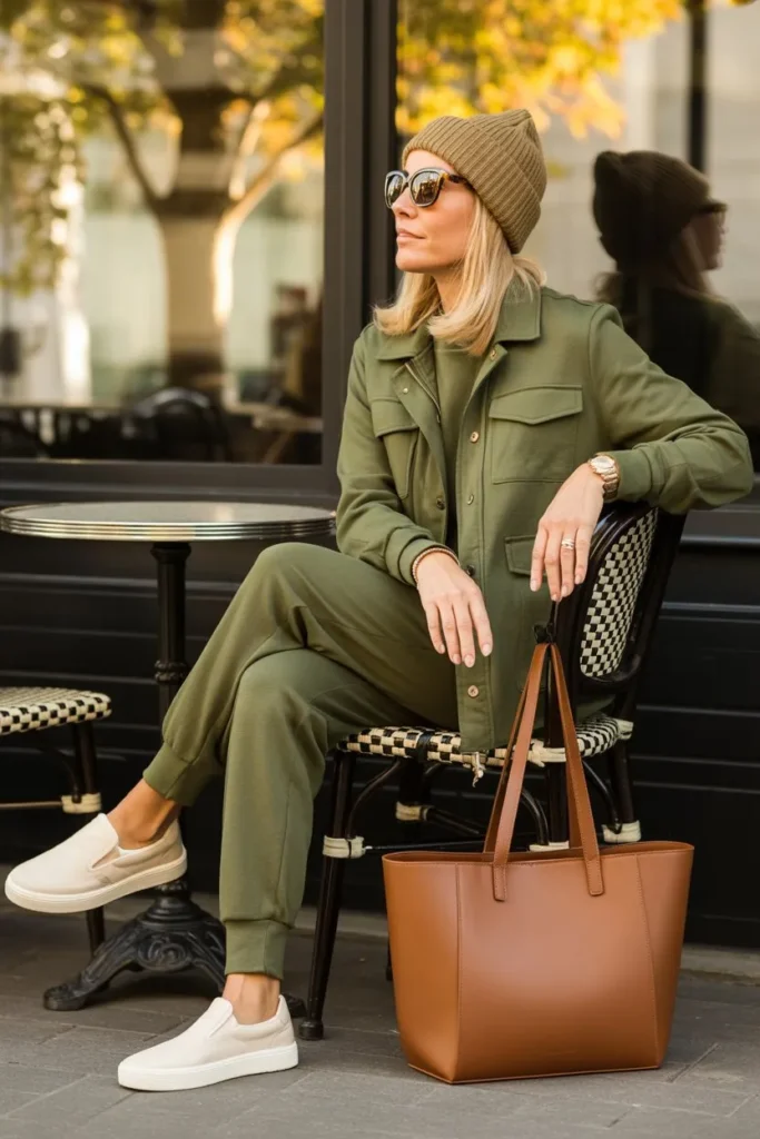 Olive Utility Jacket and Cashmere Joggers