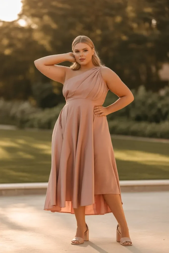 One-Shoulder Dress with Minimal Heels