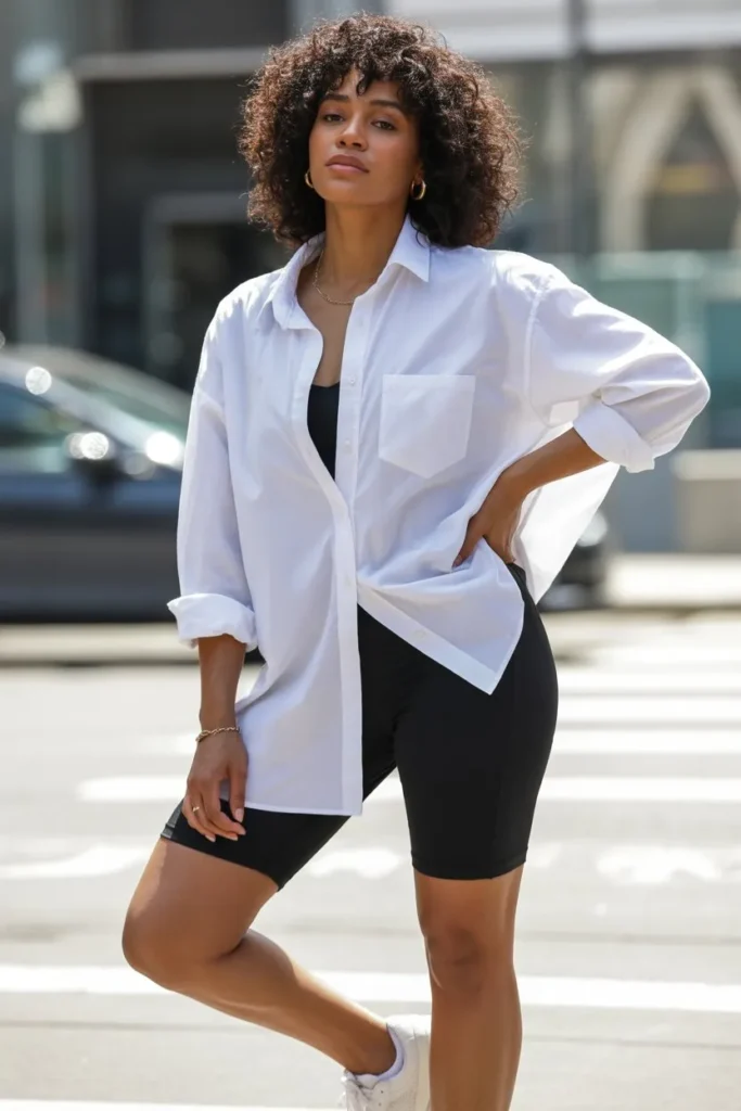 Oversized Shirt with Biker Shorts