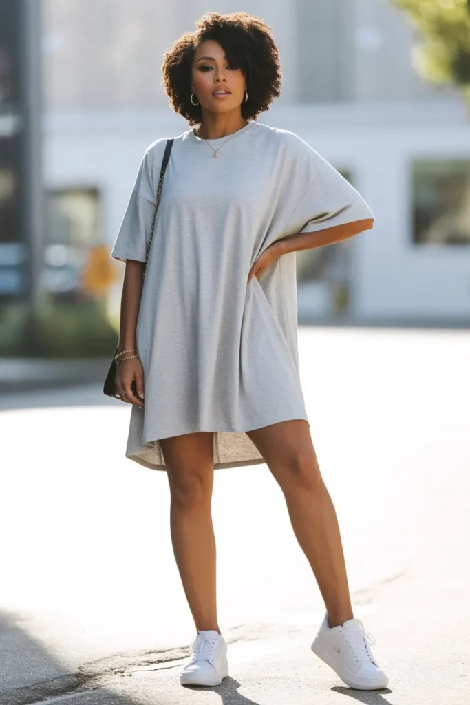 Oversized Tee Dress with Sneakers