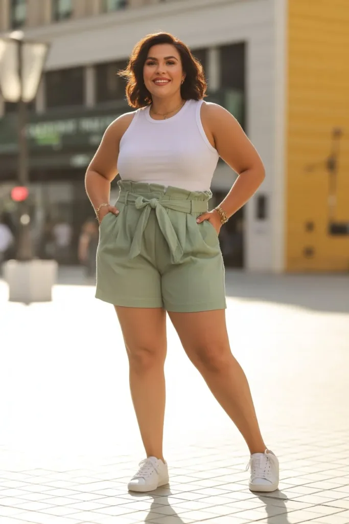 Paperbag Waist Shorts with Fitted Tank