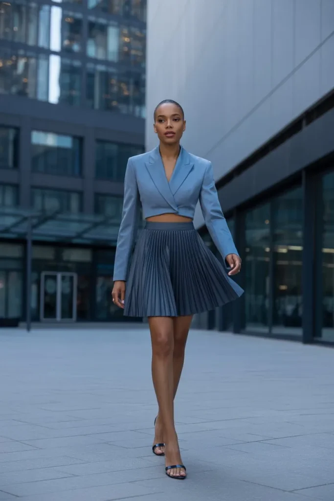 Pleated Mini Skirt with Cropped Blazer