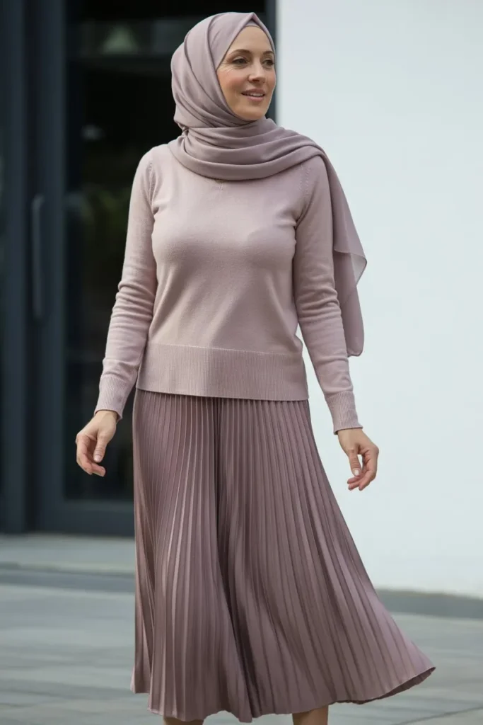 Pleated Skirt with Knit Top