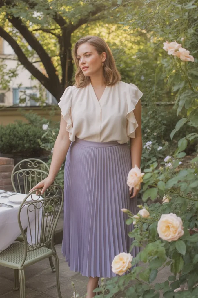 Pleated Skirt with Soft Blouse