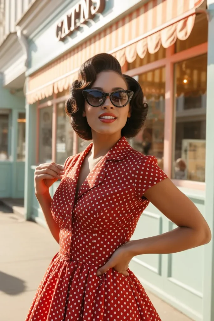 Polka Dot Dress with Cat-Eye Sunglasses
