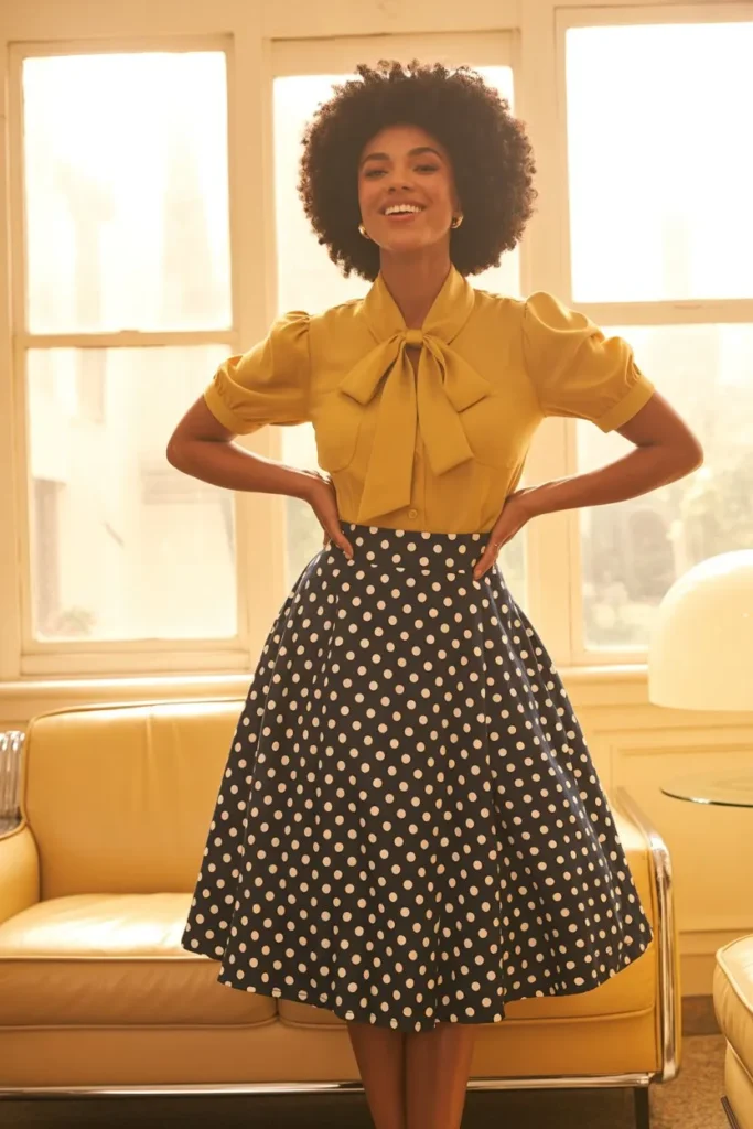 Polka Dot Skirt with Retro Blouse