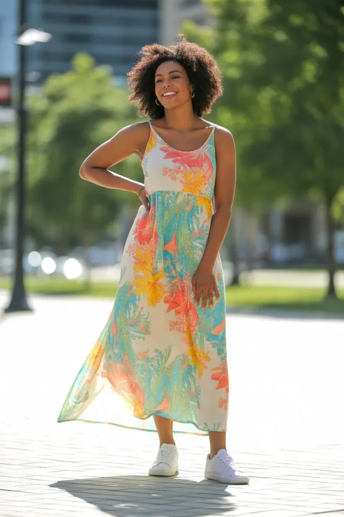 Printed Maxi Dress with Sneakers