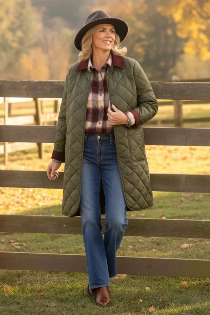 Quilted Barn Coat and Straight Leg Denim