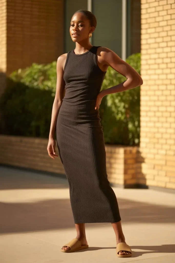 Ribbed Maxi Dress with Slides
