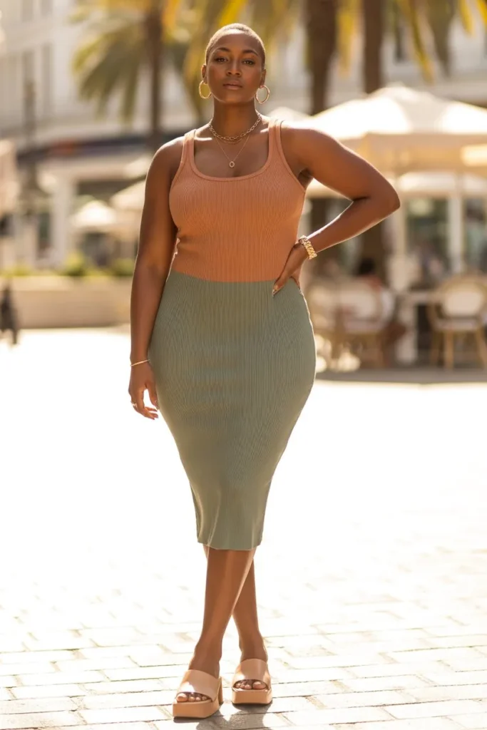 Ribbed Tank Dress with Slides