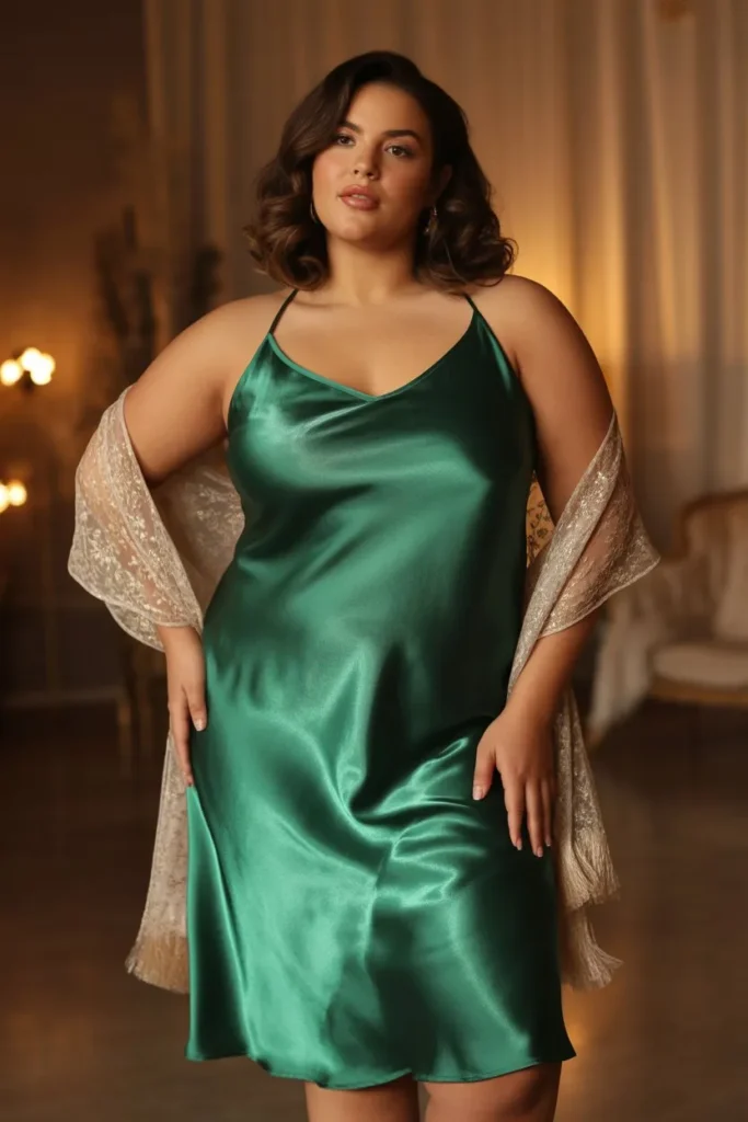 Satin Slip Dress with Light Shawl