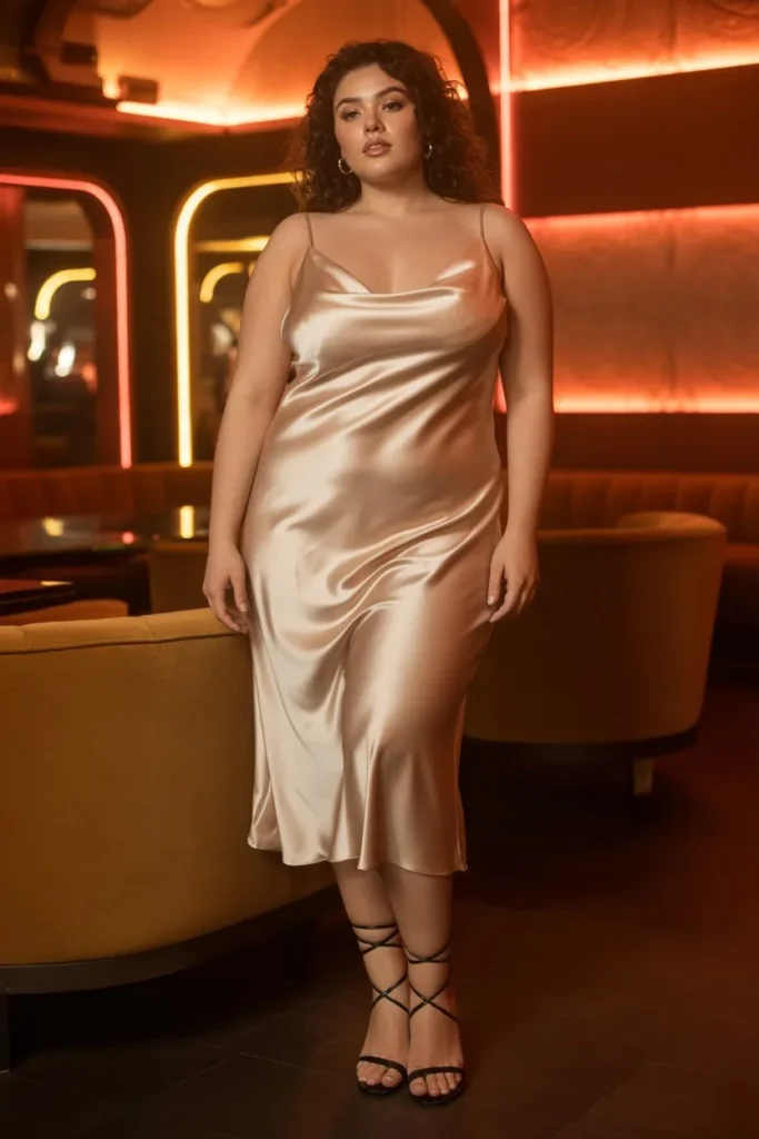 Satin Slip Dress with Strappy Heels