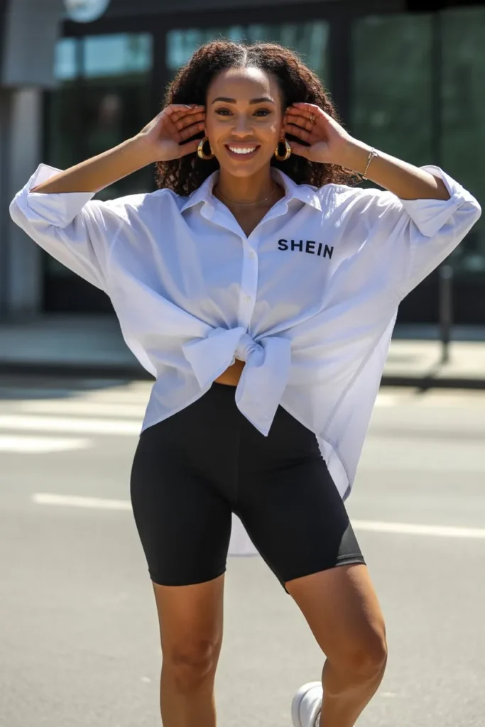Shein Button-Up Shirt with Cycling Shorts