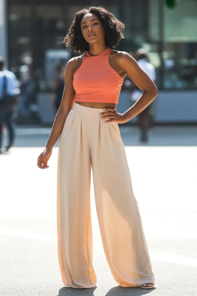 Shein Crop Top with Wide-Leg Pants