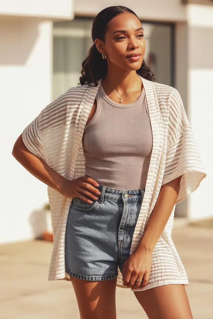 Shein Lightweight Cardigan with Tank and Shorts