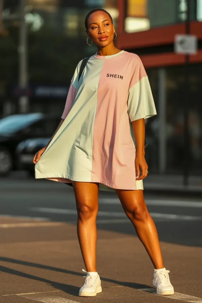 Shein Oversized Tee Dress with Sneakers