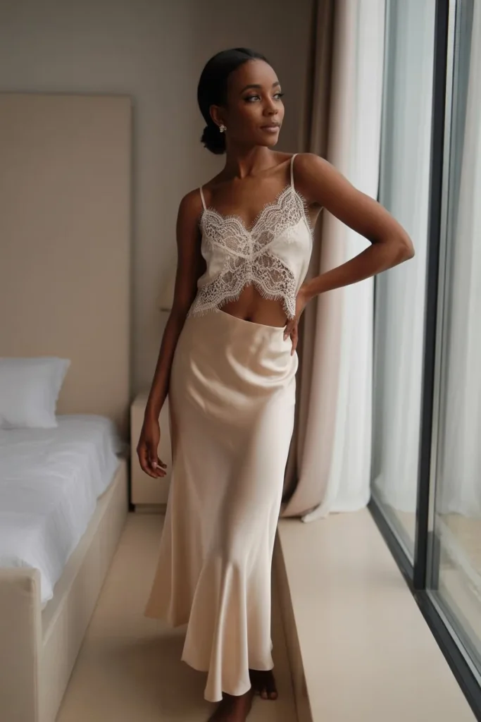 Silk Slip Skirt with Lace Camisole