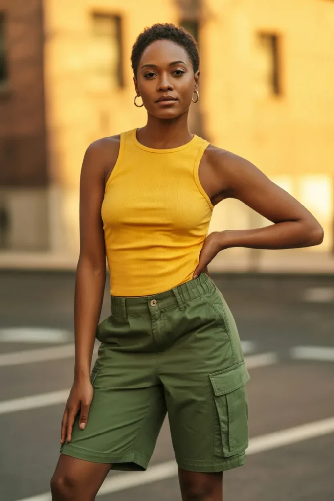 Sleeveless Top with Cargo Shorts