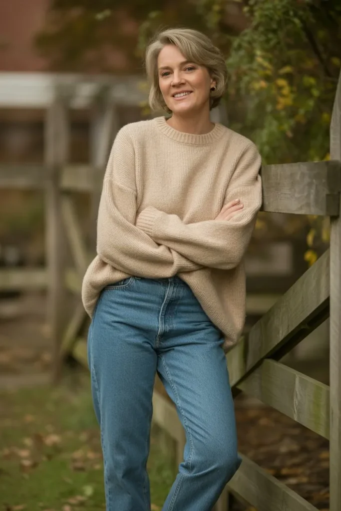 Straight-Leg Jeans with Chunky Knit