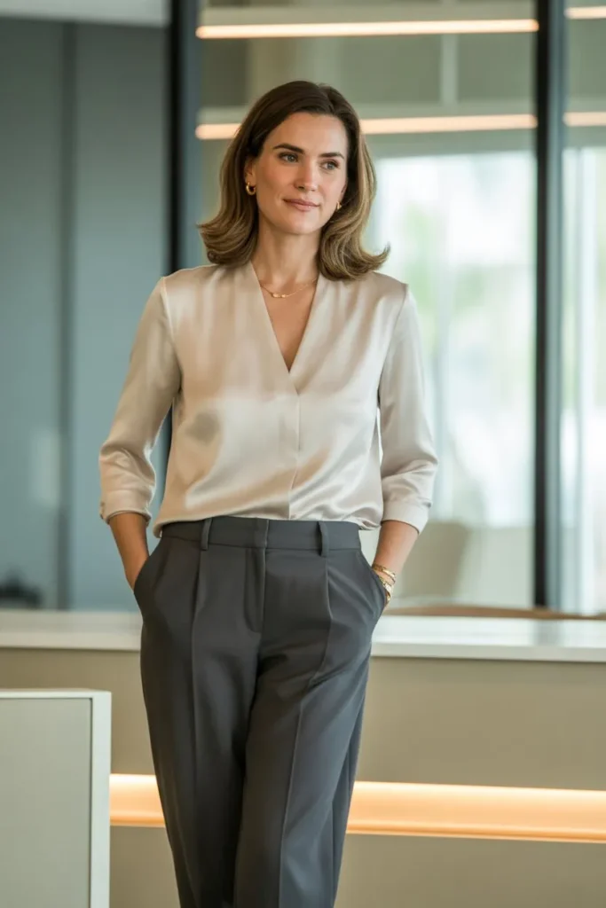 Tailored Trousers with Soft Blouse