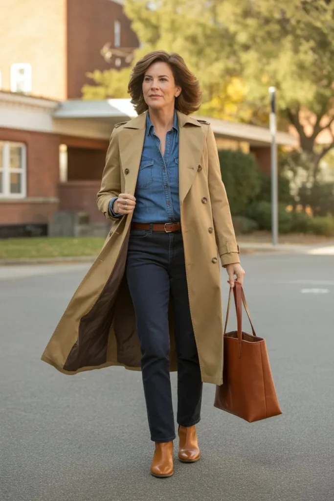 Tan Trench Coat and Denim on Denim