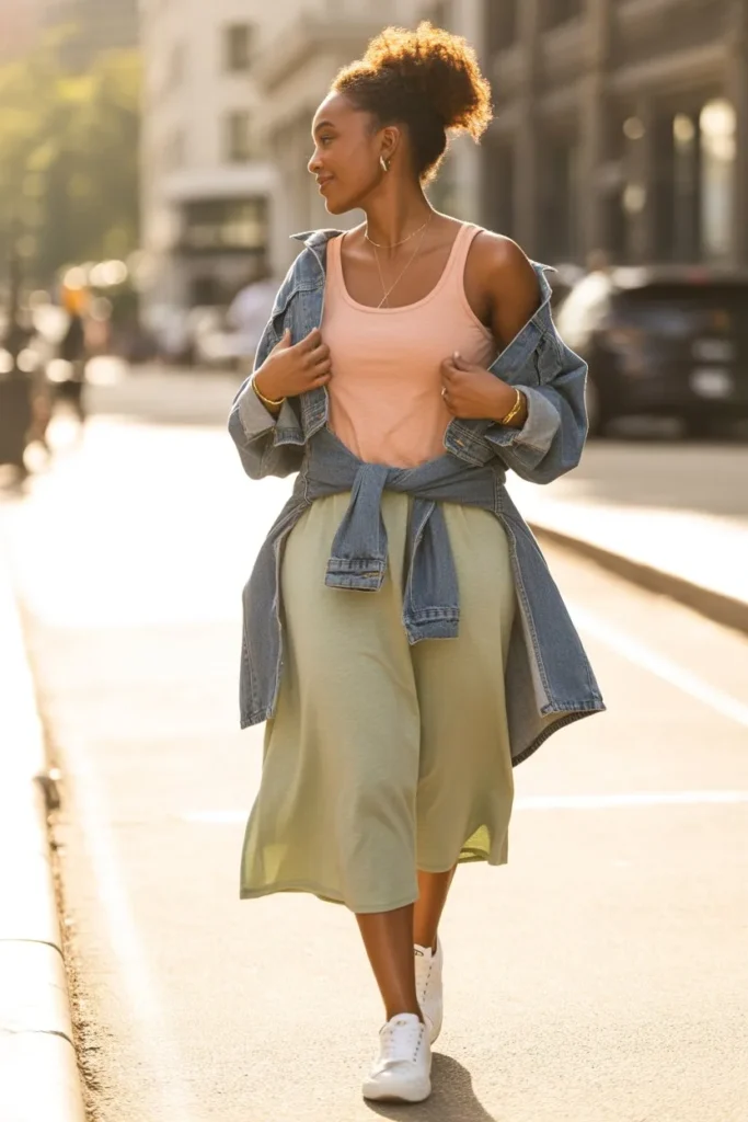 Tank Dress with Denim Jacket