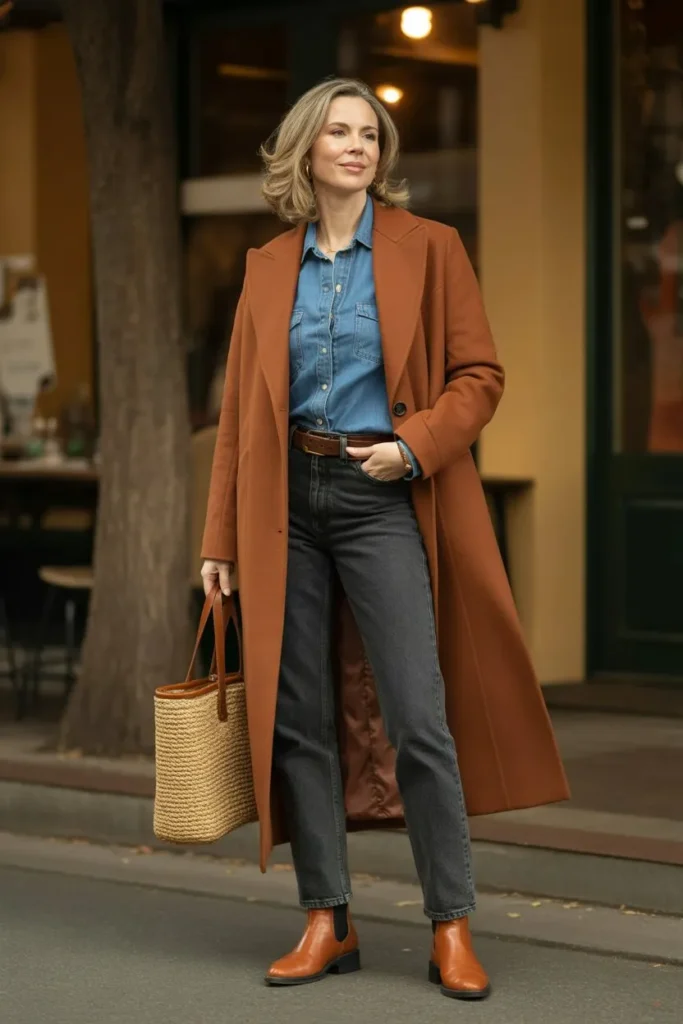 Terracotta Wool Coat and Denim on Denim