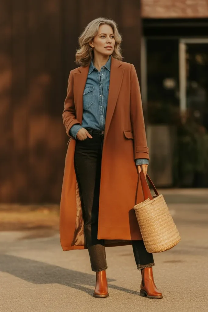 Terracotta Wool Coat and Denim on Denim