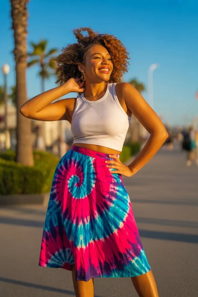 Tie-Dye Skirt with Cropped Tank Top