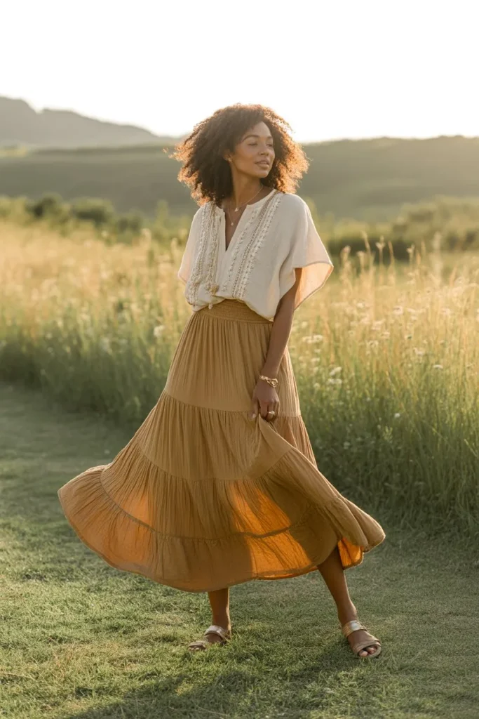 Tiered Maxi Skirt with Boho Top