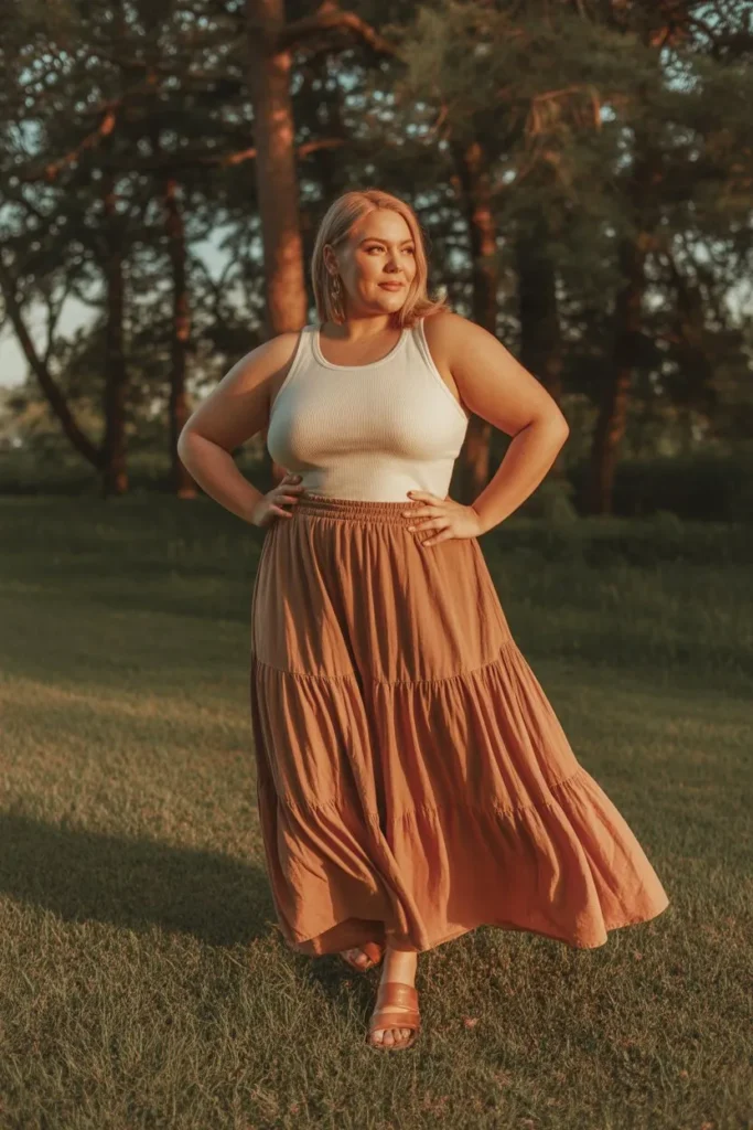 Tiered Maxi Skirt with Tank Top
