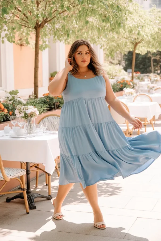 Tiered Midi Dress with Flat Sandals