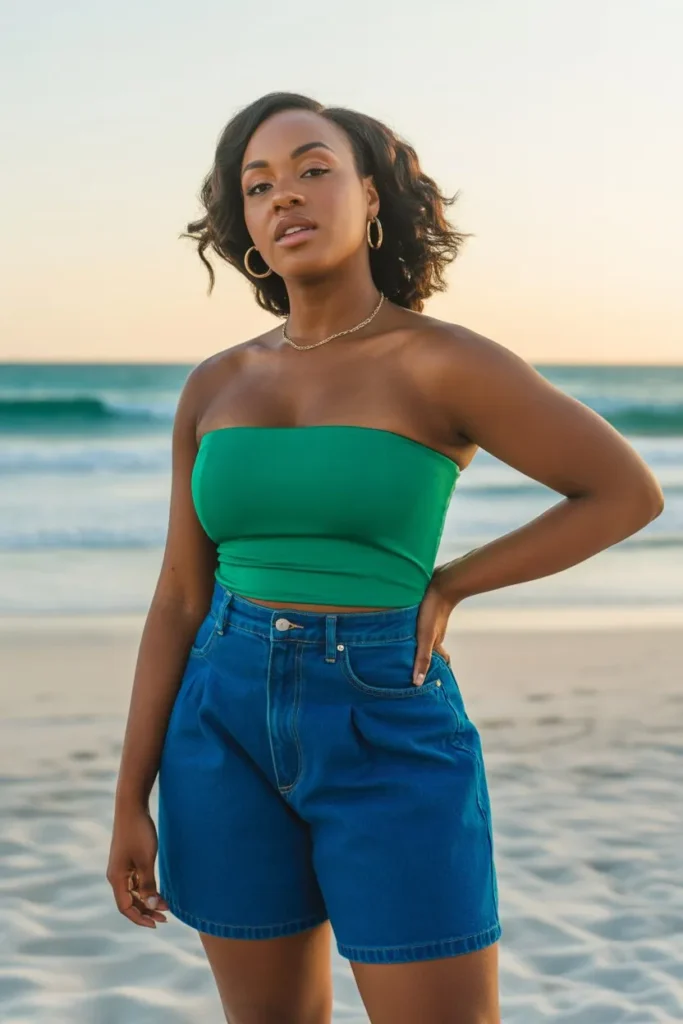 Tube Top with High-Waisted Shorts