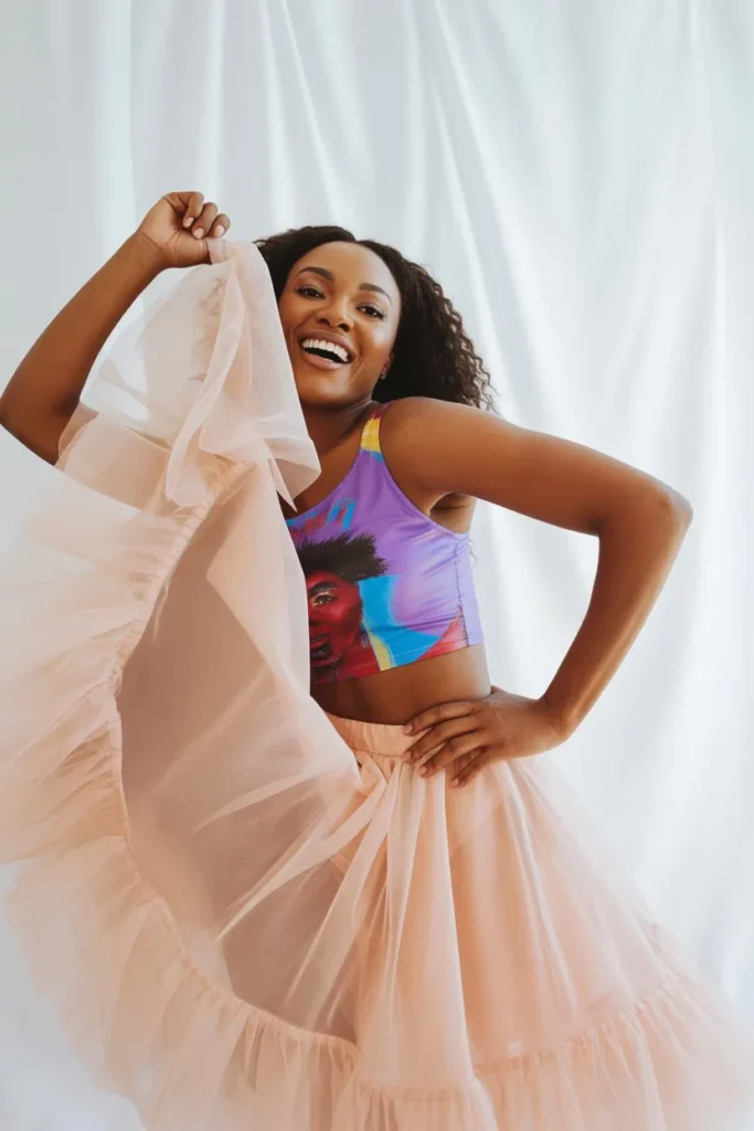 Tulle Skirt with Graphic Crop Top