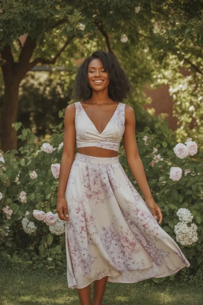 Two-Piece Skirt Set with Crop Top