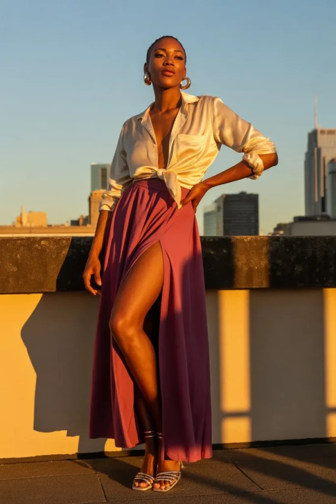 Vintage Shirt with High-Slit Skirt