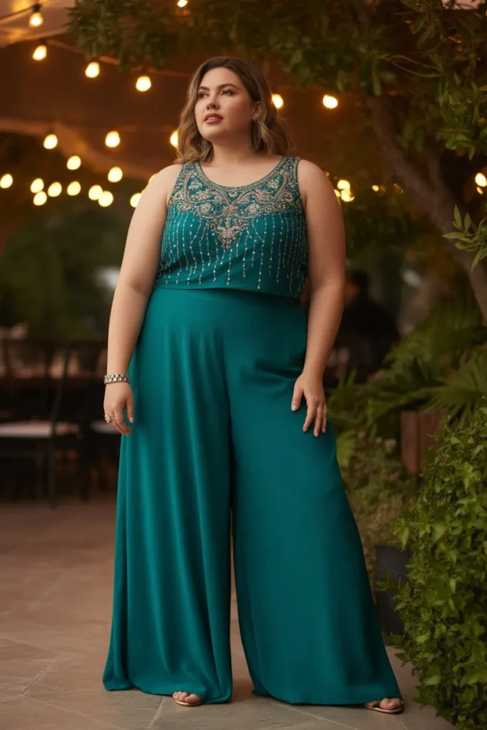 Wide-Leg Palazzo Set with Embellished Top