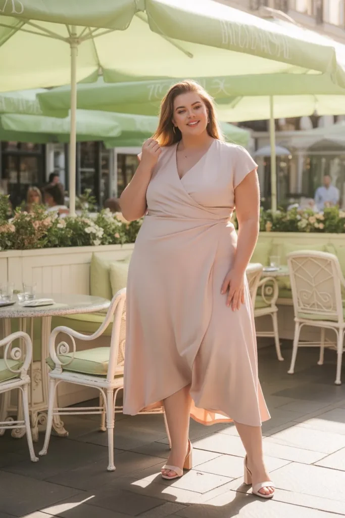 Wrap Midi Dress with Block Heels