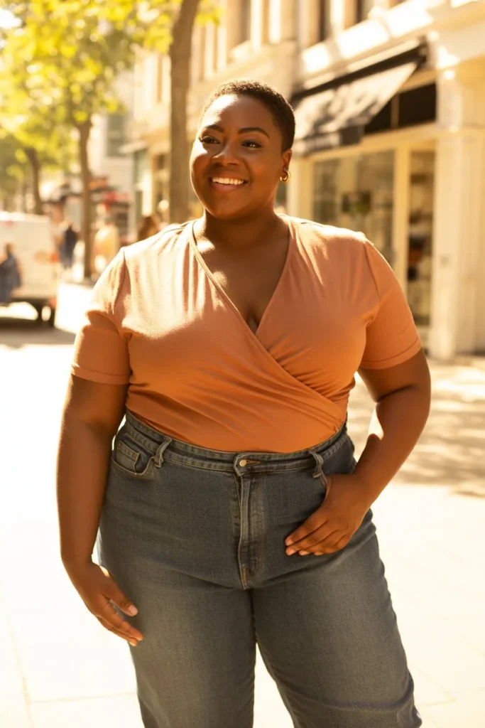 Wrap Top with High-Waisted Jeans